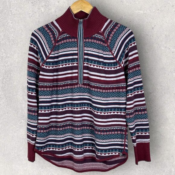 Eddie Bauer Engage Fair Isle Burgundy Purple Quarter‎ Zip Pullover Sweater Large - Picture 2 of 15